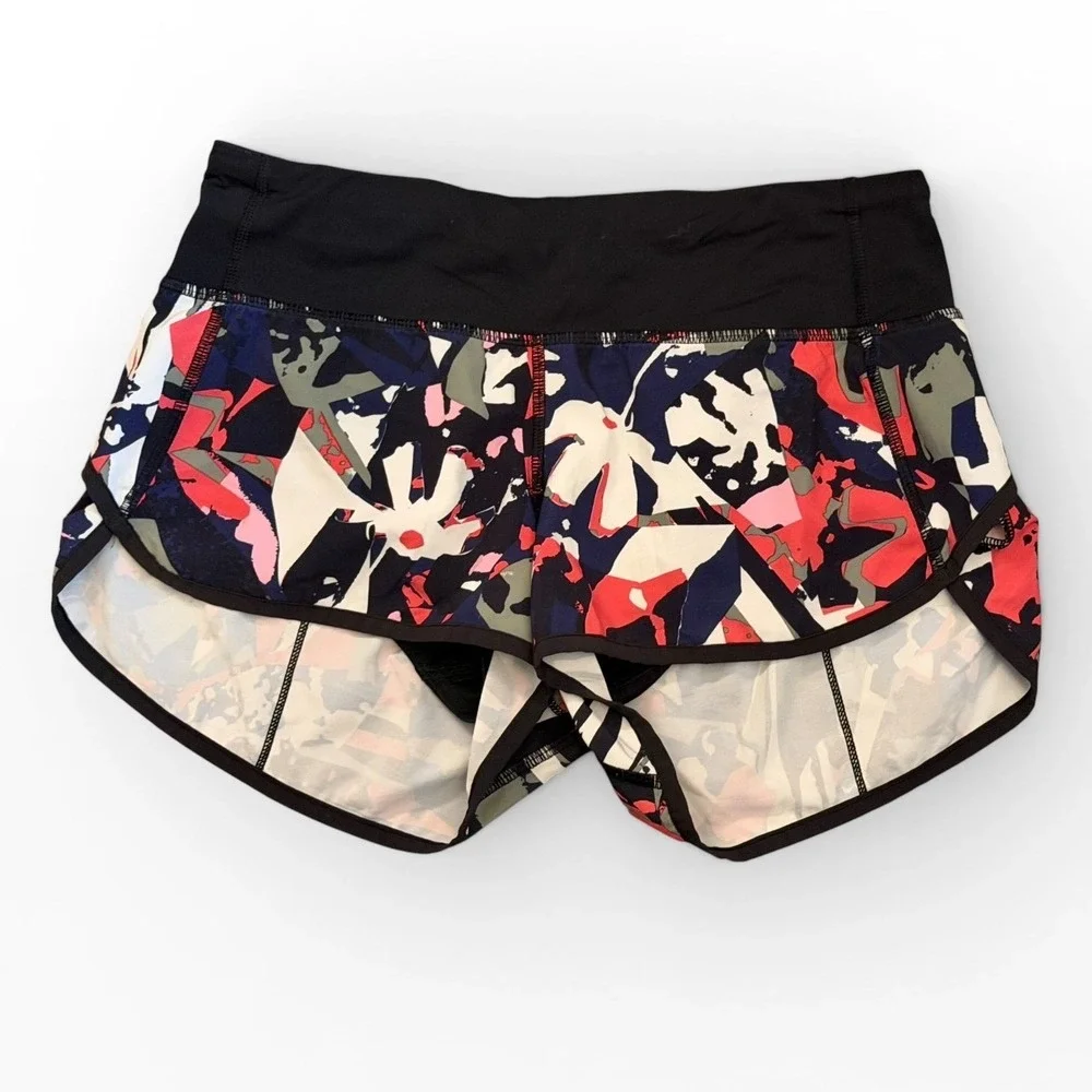Lululemon Speed Up Shorts Floral Print Black Red Running Athletic Lined Size 2